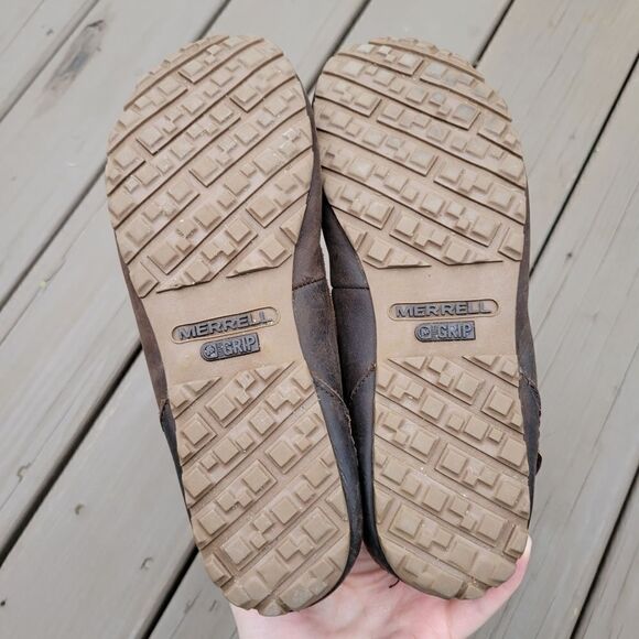 Merrell Haven Embossed Floral Paisley Brown Oiled Leather Mid Calf Boots 7 - Picture 6 of 8